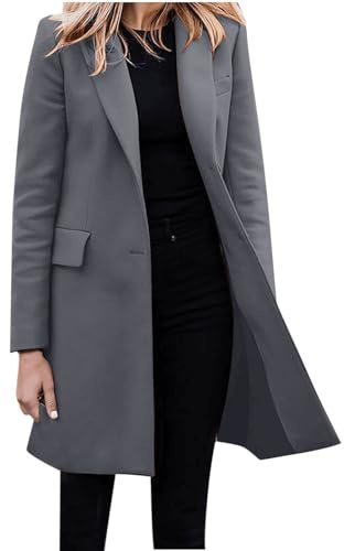 Blazer long pour femmes grandes tailles - Blazer élégant long mariage chic sportif oversize blazer veste long oversized moderne long blazer ajusté sweat blazer décontracté blazer traditionnel, Gris