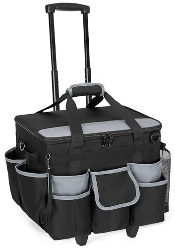 HODRANT Grand Sac de Nettoyage à roulettes avec Chariot et Couvercle Amovibles, Chariot de Rangement pour Produits de Nettoyage sur roulettes avec Bandoulière et Poignées, Noir