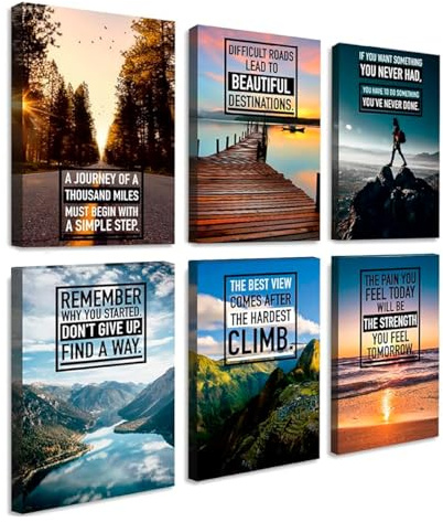 Throwbacktraits Canvas Motivational Wall Art – Set of 6 Inspirational Prints with Uplifting Phrases & Vibrant Images, Eco-Friendly & Framed, Ready to Hang for Office Wall Decor, Living Room & Bedroom Décor