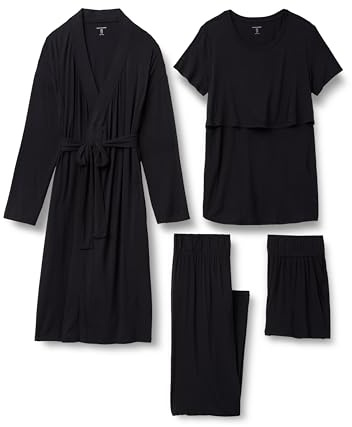Amazon Essentials Lot de Pyjamas de Maternité en Modal Doux, 4 Pièces Femme, Noir, S