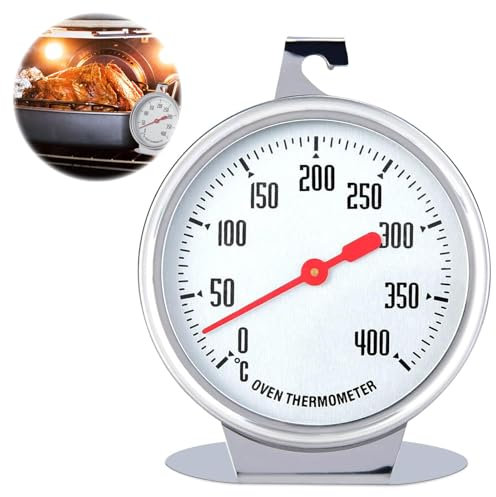 Backofenthermometer,Ofenthermometer für Backofen,Thermometer für Elektroherd,Messbereich 0°C bis 400°C Edelstahl Ofenthermometer mit großem Zifferblatt,zum Backen und Garen im Ofen