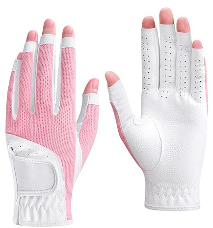 TINAYAUE 1 paire de gants de golf pour femme – Mitaines respirantes – Gants de golf pour écran tactile – Gants de golf ouverts pour main gauche et droite (gants de golf roses, taille 19)