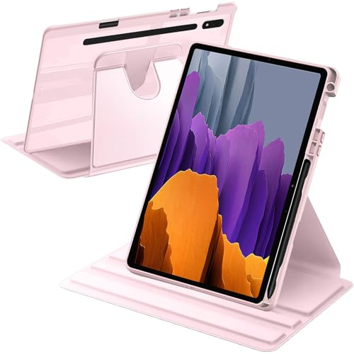 A-BEAUTY Rotierende Hülle Kompatibel mit Samsung Galaxy Tab S8 2022/S7 2020 11 Zoll mit S Pen Halter, 360° Drehbare Schutzhülle Ständer Klare Rückseite, Auto Wachen/Schlafen, Rosa