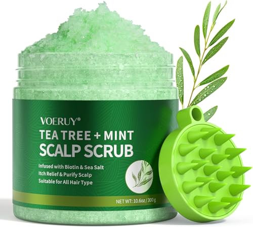 Scrub del cuoio capelluto, shampoo esfoliante del cuoio capelluto 2 in 1 con olio di menta, trattamento dei capelli per chiarire e rimuovere i depositi con massaggiatore in silicone per cuoio