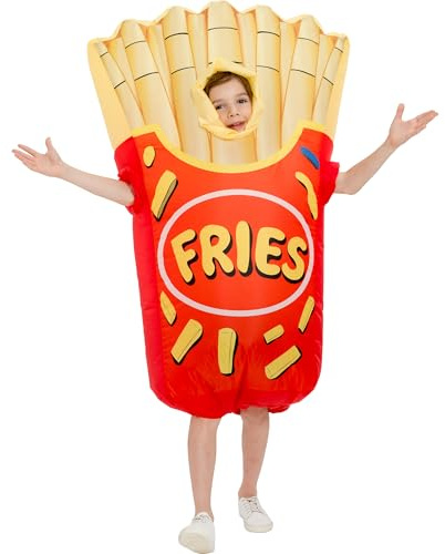 One Casa Inflatable Costumes for Kids,Blow Up French Fries Suit,Full Body Chips Halloween Costumes for Boys Girls (6-7YRS)