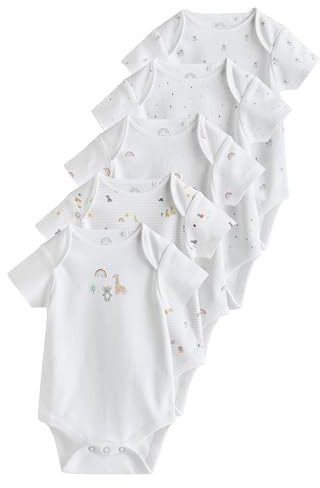 NEXT Unisex Bambino Confezione da 5 body a maniche corte per neonati White Character 18 Mesi-24 Mesi