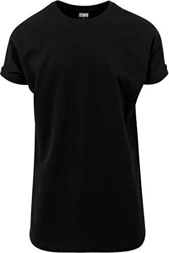 Urban Classics Homme Shaped Turnup URBAN CLASSICS T Shirt pour Homme Long avec Manches retrouss es Turn Up Tee Coupe Longue Manches, Noir (7), L EU