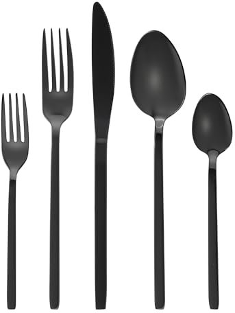 GRÄWE Besteck schwarz, Besteck-Set für 2 Personen, 10-teilig, Edelstahl Tafelbesteck, Essbesteck spülmaschinengeeignet, titanbeschichtet, Serie Lissabon