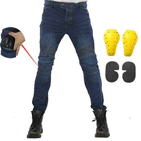 Motorrad-Reitjeans mit 4 x Panzer-Knie-Hüftpolstern für Männer und Frauen, Biker-Schutzhose, blau, 39W / 32L
