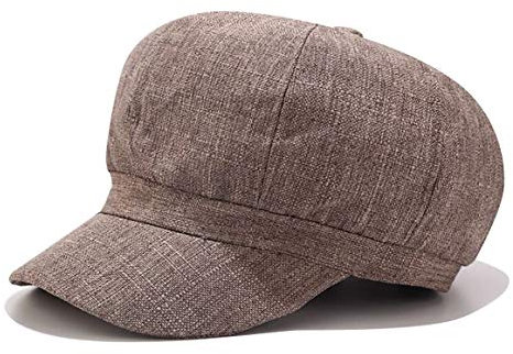 Chennuo Vintage skärmmössor dam bomull linne Newsboy barette cabbie hatt ballongmössa, BRUN