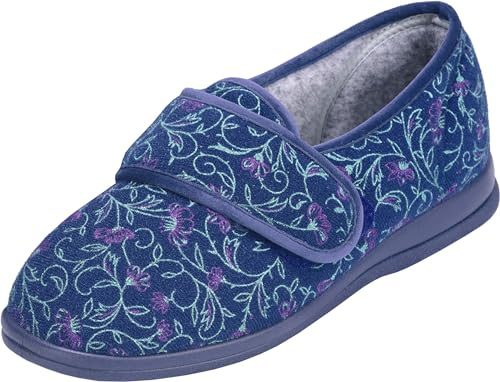 Cosyfeet Holly - Midnight Floral - 5-6E Width - Extra Wide Women's Slippers