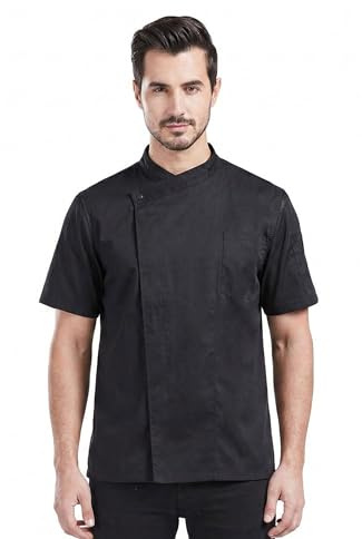 Nanxson Veste de Cuisine Homme Respirant Veste de Chef Manches Courte | Uniforme de Chef de Cuisine, Avec filet respirant, boutons-pression, poches, idéal pour la cuisine et les restaurants