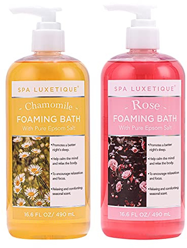 Bubble Bath, Spa Luxetique Foaming Bath for Women with Pure Epsom Salt, Bath Sets Rose and Chamomile Scent, Moisturizing and Relaxing Spa Gifts for Mom, 33.2 Oz (2 Pack)