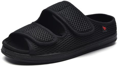 Fudaolee Sandalen Herren Rehaschuhe Klettverschluss Verbandsschuhe Damen Orthopädische Hausschuhe Weit Diabetiker Schuhe Unisex-Erwachsene Gesundheitsschuhe Therapieschuhe Schwarz Etikett 48 = EU 47