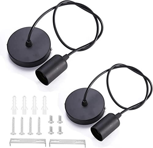 ZHIQIN 2 pezzi Lampade a Sospensione E27 in Metallo Portalampada con 100CM Cavo Applica a Lampadario a Sospensione da Plafoniera per Cameretta Cucina Salotto(B Nero)