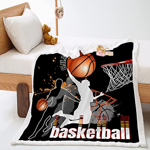 Highdi Couverture Polaire Hiver, Imprimé Sportif 3D Plaid Douillet, Couverture de Canapé Réversible, Couvre-Lit en Peluche, Couverture Moelleuse pour Adultes Enfants (150x200cm,Basket-Ball)
