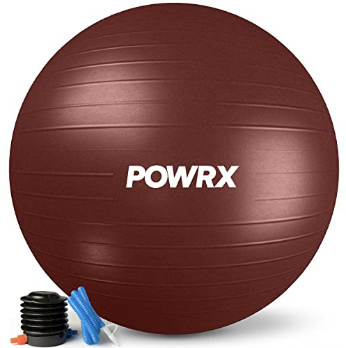 POWRX- Balle d'Exercice Anti-éclatement Avec Pompe à Bille | Assise de Yoga Pilates Pour Chaise de Bureau et d'Équilibre (Vin Rouge, 75 cm)