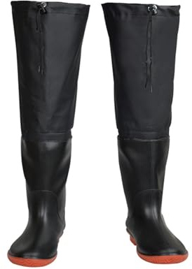 Hip Waders Thickened Warm Hip Waders Boots for Men, Waterproof 60cm High Knee Wading Boots, for Fishing and Hunting (Color : Black, Size : 7.5 UK)