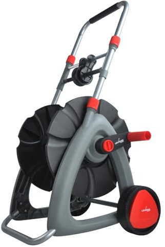 LEHMANN Chariot Dévidoir Tuyau d’arrosage jusqu'à 45 m 1/2 ou 25 m 3/4, sans Tuyau, Réglable de 61 à 81 cm, Stable, Dimensions 46 x 44 x 61-81 cm, Poids 2,8 kg