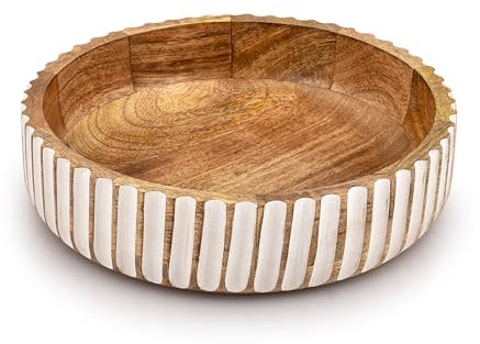 Kimona Fruit Bowls Wood Fruit Bowl or Decorative Bowl for Table Décor for Kitchen Counter or Farmhouse Christmas Centerpiece (25.4cm x 25.4cm x 6.35cm)