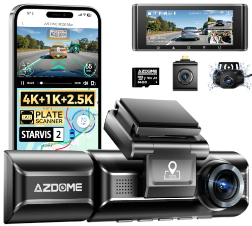 AZDOME M550 Max 4K 3 Channel Dash Cam Front and Rear Inside, Dual STARVIS 2
