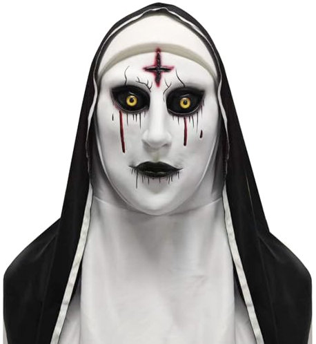FUXHBFB Halloween Maske The Nonne Horror - Masken Gruselige Latex Halloween Kostüm Herren Nonne Horror Vollkopfmaske mit Kopftuch Nonne Dress Up Halloween Party Requisiten