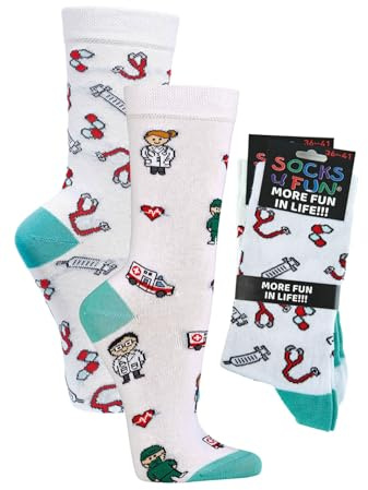 Socks4Fun Calzini da donna e ragazzo, 2 paia, colorati, Medicina, 36-41