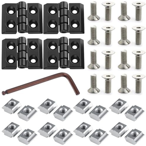 Bangbobi - 4-teiliges Scharnier-Klappscharnier für 2020 Aluprofil, Flexibler Scharnier aus Zinklegierung inkl. Nutenstein und Schrauben