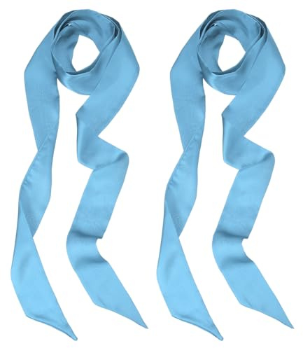 PATIKIL Sciarpa a Nastro Elegante, 2Pz Sciarpa Skinny a Tinta Unita Pura Lunga Foulard Seta Satinata Cinture Sash Capelli Sciarpe per Borse a Mano Nastro Cravatta per Donne, Azzurro Chiaro