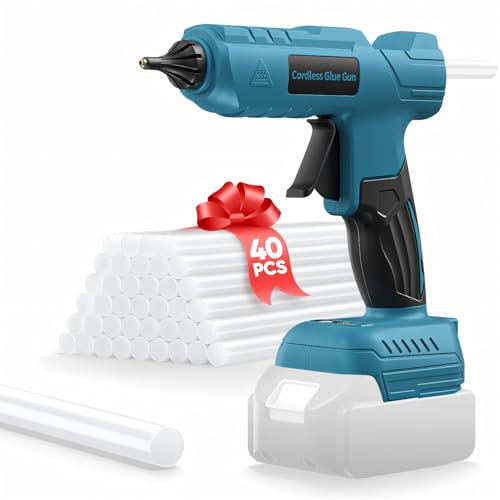 18V 200W Cordless Glue Gun Compatible for Makita Battery, with 40Pcs 11mm Glue Sticks, Anti-Drip Nozzle, LED Light, Ideal for DIY Crafts Gift, Home Quick Repair (Without Makita Battery)