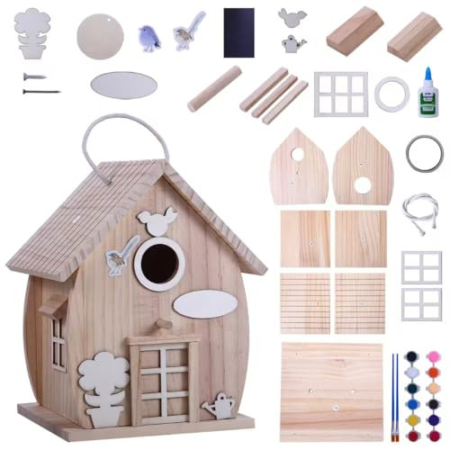 Wooden DIY Bird House Kit for Adults to Build, Outdoor Woodworking Crafts Freestyle Painting, Hanging Birdhouse for Garden Yard Decor Gifts