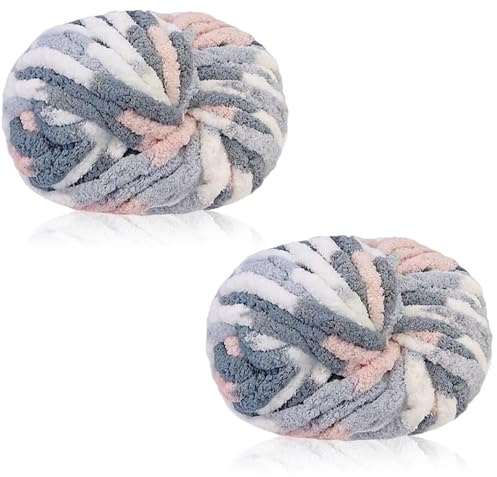 Duscdesp 2 Pack Chunky Yarn for Hand Knitting,Thick Wool Yarn,Chenille Chunky Blanket Yarn for Hats Scarf Blankets Cushion Cat Bed