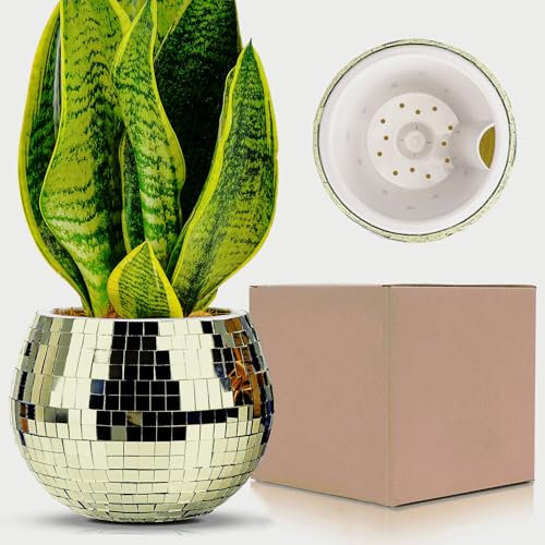 Discokugel Blumentopf,Discokugel Vase,Discokugel Pflanztöpfe,Discokugel übertopf,Discokugel Kerzenhalter,Silber Glas Mosaik Spiegelkugel Disco Kugel Blumentopf,Disco Deko für Party Büro,Küche,4*5 Zoll