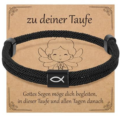 RMMD Taufgeschenke Jungen - Geschenk zur Taufe Junge，Kommunion Geschenk Junge，Konfirmation Geschenke und Firmung，Erstkommunion Geschenke für Jungen，Jesus-Fisch Armband Herren