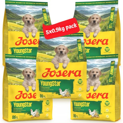 JOSERA Junior YoungStar kyckling & potatis (5 x 900 g) | Premium torrfoder för växande hundar | valpfoder för medelstora och stora raser för optimal försörjning | kornfri | 5-pack