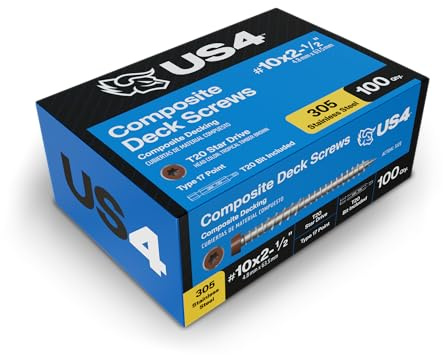 US4 - #10 x 2-1/2 Brown Stainless Steel Composite Deck Screws | T20 Star Drive | Self-Drilling Screws for Decking, Flooring & Siding | 305 Stainless Steel (100, #10 x 2.5 Inches)
