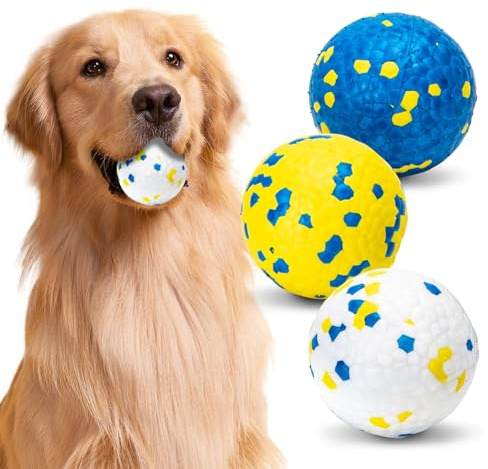 Nobleza hundboll, paket med 3 interaktiva hundleksaksbollar, slitstark och elastisk gummiboll, lämplig för små medelstora hundar, Ø 7.6cm