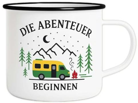 Emaille Tasse, Campingbecher 300ml, Camping Zubehör, Outdoor Kaffeebecher, Camper Geschenke, Abenteuer-Ausrüstung, Robuste Emaille Tasse für Wandern Wohnwagen Wohnmobil Ausflüge