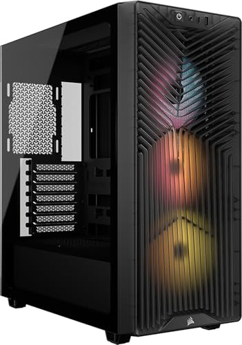 CORSAIR 3200D RS ARGB Mid Tower PC-Chassi, 3x Fläktar Ingår – Rök | 3x RS120 ARGB PWM Fläktar Ingår, Stöd för 360mm Radiator, USB-C, Inbyggd Stabiliseringsarm för GPU, Härdat Glas, GPU Anti-Sag