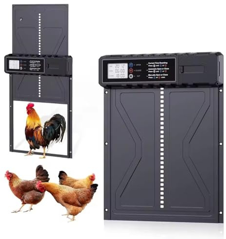 NEWFUN Porte Poulailler Automatique, Alliage d'aluminium, Poulailler Automatique avec Grand écran étanche, Minuterie, Protection Anti-pincement Intelligente, Adapté à l'élevage Sécurisé des Poules