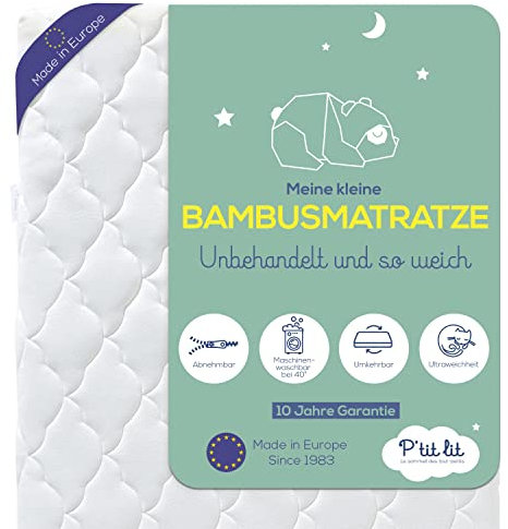 P'tit Lit - Matelas Bébé Bamboo - 60x120 cm - Viscose Douce et Absorbante - Sans traitement chimique - Déhoussable - Oeko Tex® - Fabrication Française