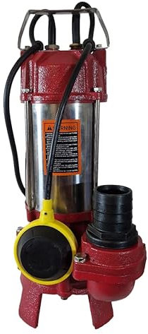 Submersible Sewage Pump 150L/min 1100W Effluent Dirty Water Pond Heavy Duty Carbon Steel Cutting Blades - Fitted with Float Switch and Standard UK 3-Pin Plug - Includes 5m 2 Layflat Hose