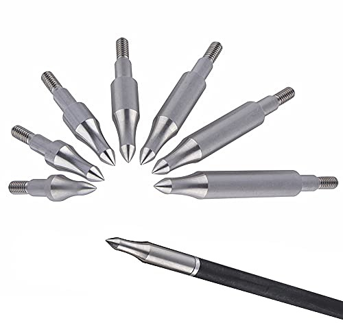 AMEYXGS 12x Puntas de Flecha de Tiro con Arco 75/100/125/200/250/300 Grano Puntas de Acero Puntas de Flecha para Arco Compuesto y recurvo Flechas de Caza práctica de Tiro (Plata, 75grain)