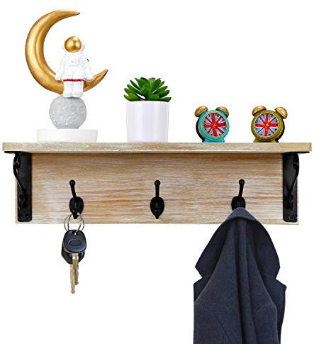 Eitida Perchero de entrada, estante para colgar en la pared con 3 ganchos de metal, almacenamiento flotante, uso como organizador de llaves de sombrero, decorativo para baño de pasillo, cocina_gris