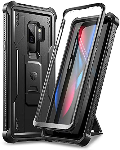 Dexnor Kompatibel mit Hülle Samsung Galaxy S9 Plus, Eingebauter Displayschutz und Ständer, strapazierfähig, militärischer Schutz, stoßfest, Schutzhülle Kompatibel mit Samsung Galaxy S9 Plus - Schwarz