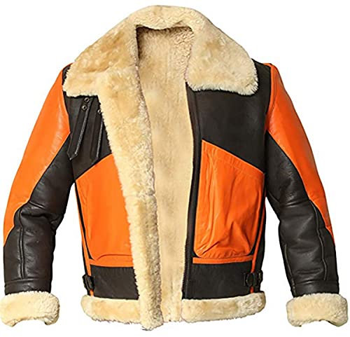 Herren-Bomberjacke aus echtem Schafsleder, Pilotenflieger B3 WWII Flying Cockpit, dicke Wolle innen/innen Gr. XXXL, Muilt Herren Winterjacke aus Schaffell