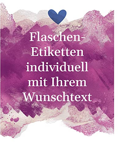 8 Flaschenetiketten selbstklebend mit Text personalisiert - Etikett Herz modern 4 - Flaschen Aufkleber für Wein oder Sekt Lila Herz Liebe Hochzeit Weinetikett