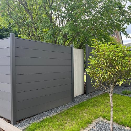 INOSAR Clôture brise-vue WPC - Clôture de jardin - Kit complet de clôture à lamelles (H x P x l) - 1,90 m x 7 cm x 7 cm