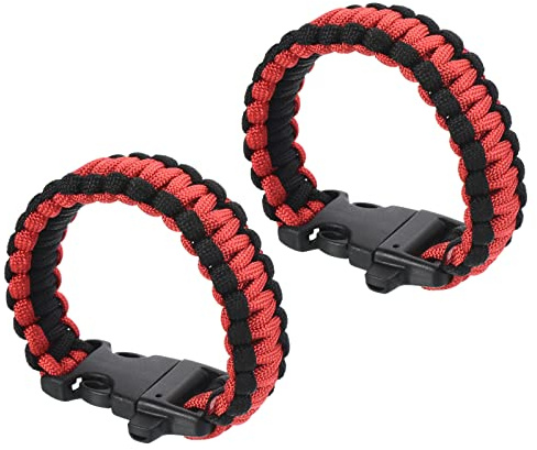 PATIKIL Survival Paracord Bracelets, 2 Pack Braided Parachute Bracelet with Plastic Buckle Party Favors Camping Gifts Outdoor Wraps for Men, Black, Red