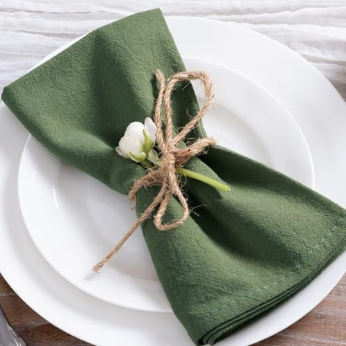 MLMC Juego de 8 servilletas de Tela de Lino y algodón de Color Verde Oliva, rústicas, Lavables, de Navidad, de 17 x 17 Pulgadas, Reutilizables, para decoración de otoño, Boda, Fiesta, reunión